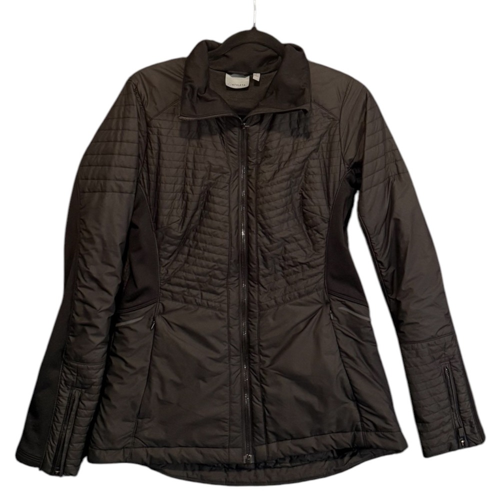 Athleta Sprinter Running Sporty Black Hybrid Quilted Puffer Jacket Womens Size S
